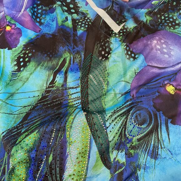 Jess And Jane Blue Floral Peacock Asymmetrical Top Women’s Plus Size 1X - Picture 9 of 9